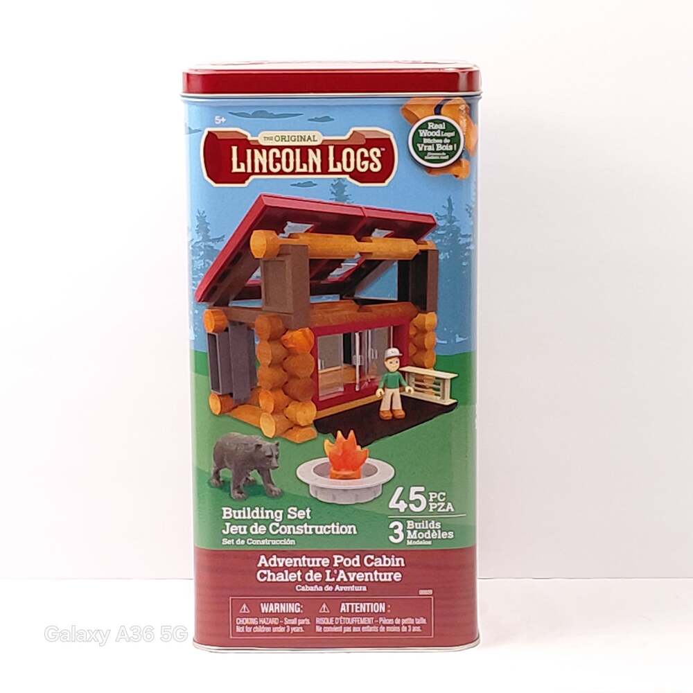 NIB Lincoln Logs Adventure Pod Cabin 45 Pieces 3 Builds NIB